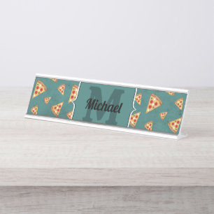 Placa De Mesa Fatias de pizza legais padrão vintage azul-turques