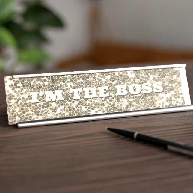 Placa De Mesa Faux Dourado Glitter Boss Metal (Who's the Boss? You're the Boss! Perfect  faux gold glitter desk name plate just for you!)