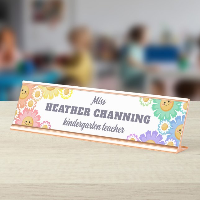 Placa De Mesa Feliz Professor Floral do Rainbow Daisies (Criador carregado)