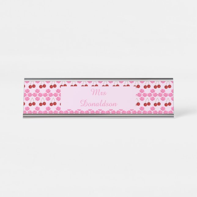 Placa De Mesa Flor e cerejas cor-de-rosa Primavera (Frente)