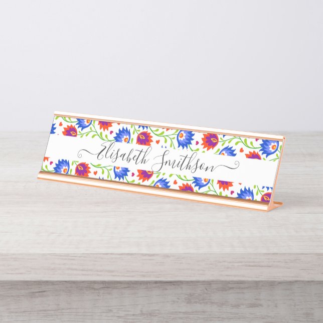 Placa De Mesa Floral Boêmia Colorida Elegante Profissional (Frente)