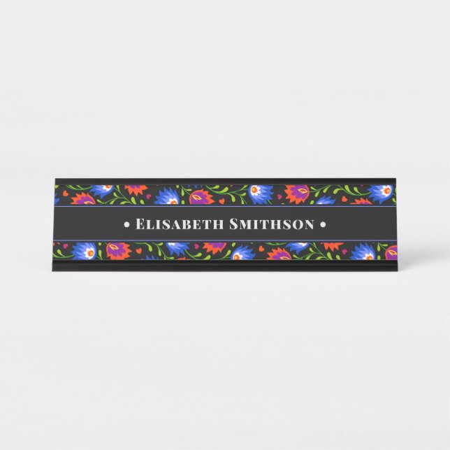 Placa De Mesa Floral Boêmia Colorida Elegante Profissional (Frente)