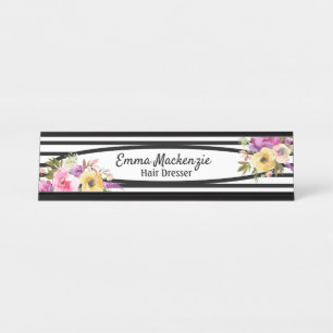 Placa de mesa Floral Flores Preto e Branco para es