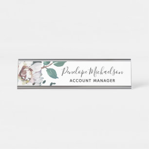 Placa De Mesa Floral Pastel chique com nome e título