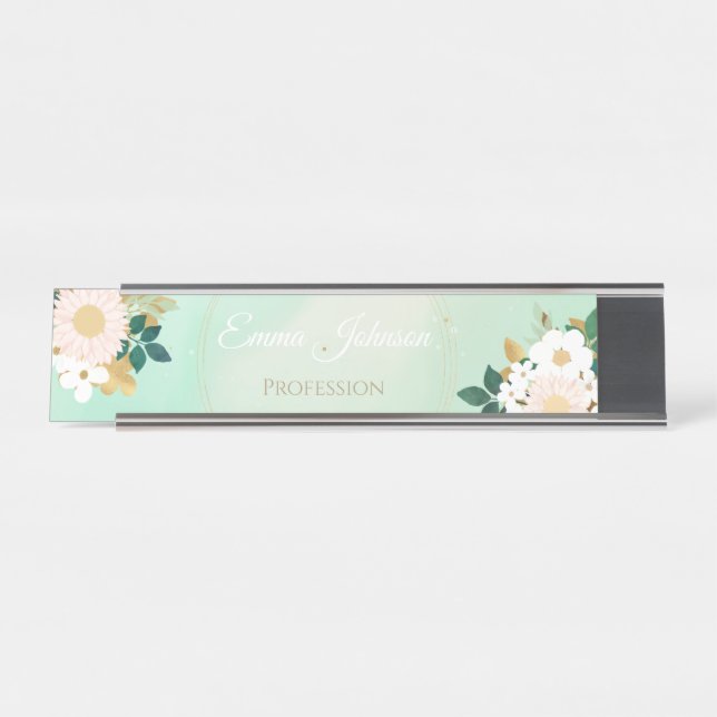 Placa De Mesa Flores Brancas Românticas, Design de Aquarela (Frente)