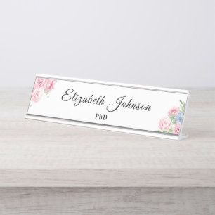 Placa De Mesa flores rosa giras/formando floral Dr. PhD qualquer
