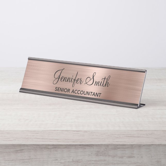 Placa De Mesa Foil Dourado Rosa Falso Feminino (Frente)