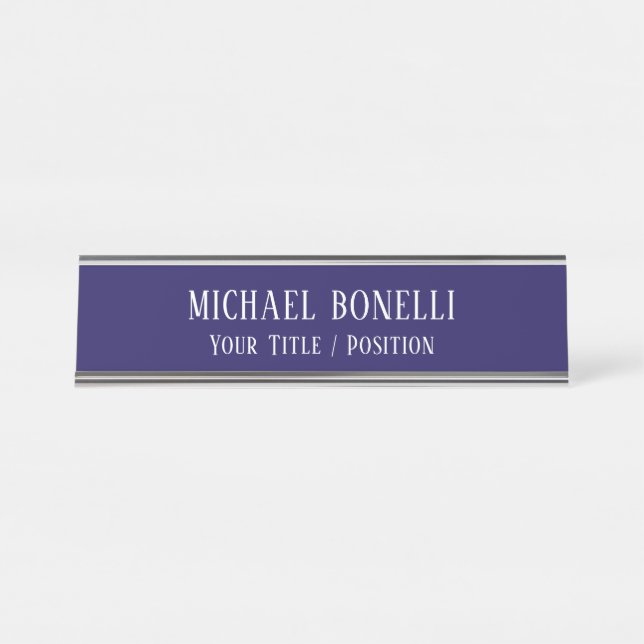 Placa De Mesa Fonte Serifada Elegante Cor Azul Clássica Minimali (Frente)