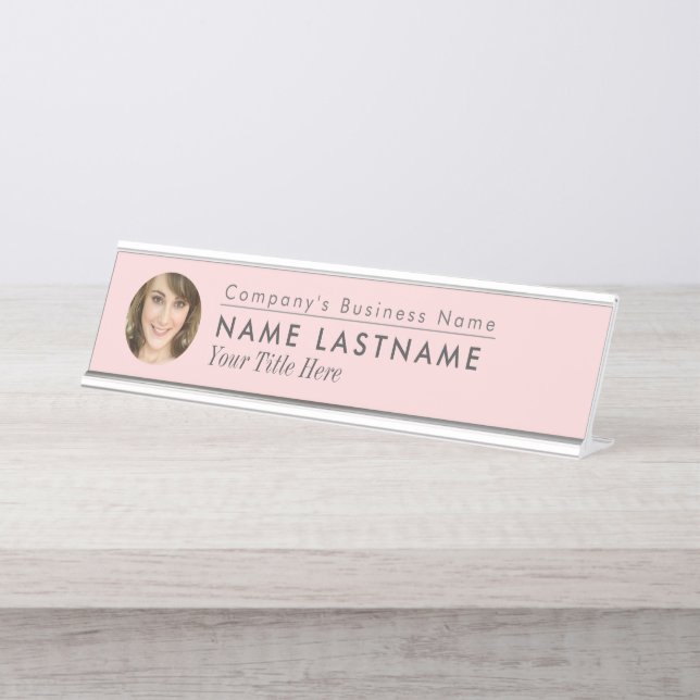 Placa De Mesa Foto personalizada cor-de-rosa Elegante empresaria (Frente)