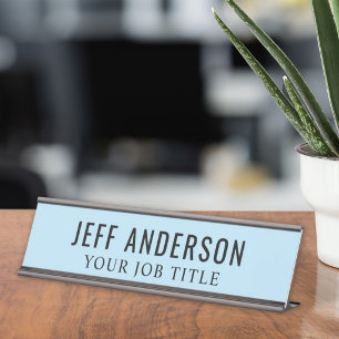 Placa De Mesa Funcionário de escritório azul céu moderno