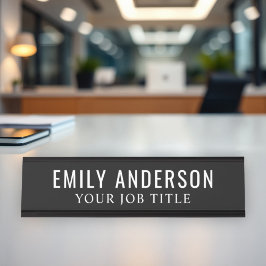 Placa De Mesa Funcionário de Escritório Moderno Preto e Branco