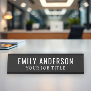 Placa De Mesa Funcionário de Escritório Moderno Preto e Branco