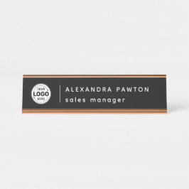 Placa De Mesa Funcionário de Logotipo Preto Minimalista
