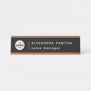 Placa De Mesa Funcionário de Logotipo Preto Minimalista