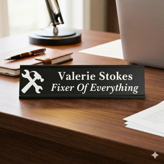 Placa De Mesa Funny Office Fixer Of Everything Silhouette Black (Criador carregado)