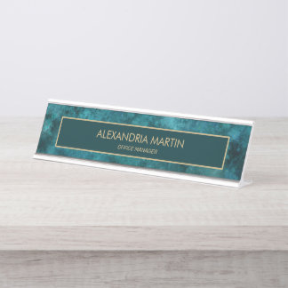 Placa De Mesa Gabinete Profissional de Aquarela Teal