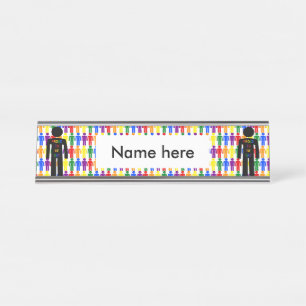 Placa De Mesa Gay LGBTQ - Silhueta e Homens Arco-íris