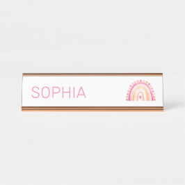 Placa De Mesa Girls Boho Watercolor Rainbow em rosa personalizad