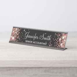 Placa De Mesa Girly Faux Rosa Dourada Glitter Black