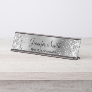 Placa De Mesa Girly Glittery Faux Silver Foil