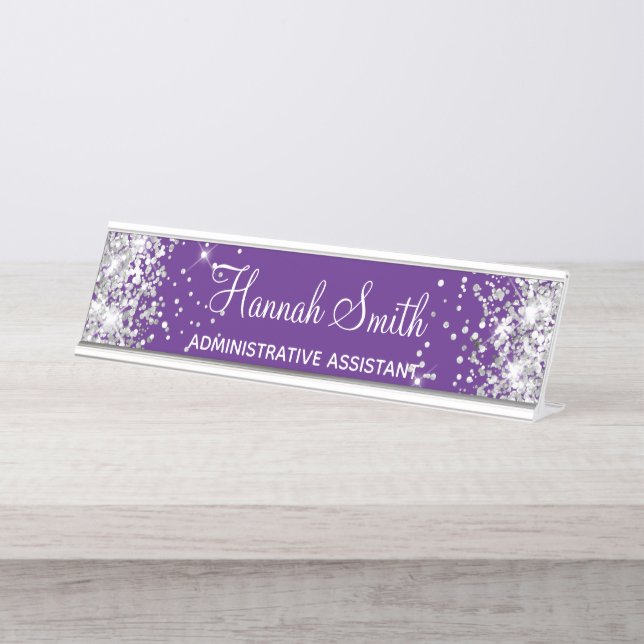 Placa De Mesa Girly Silver Glitter Royal Purple (Frente)