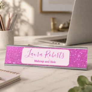Placa De Mesa Glam Pink Brilho Minimal Marca