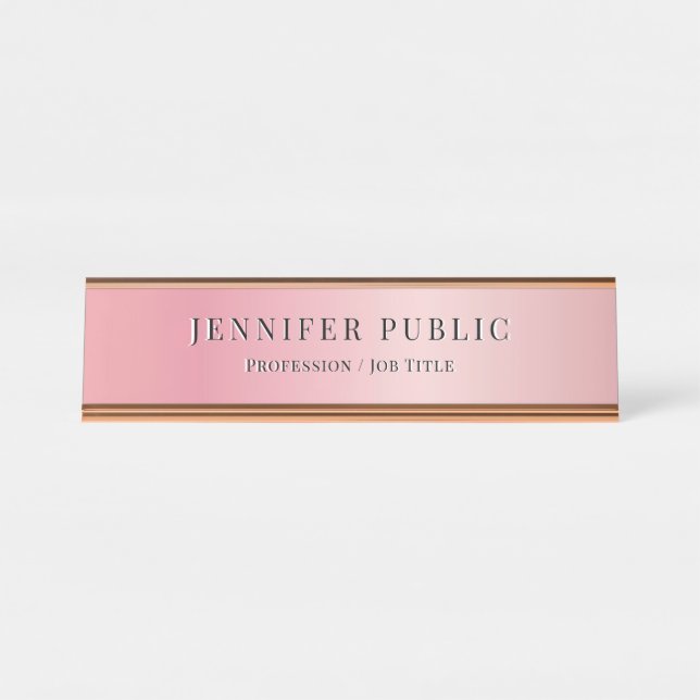 Placa De Mesa Glamor Moderno Elegante Rosa de Modelo Dourado (Frente)