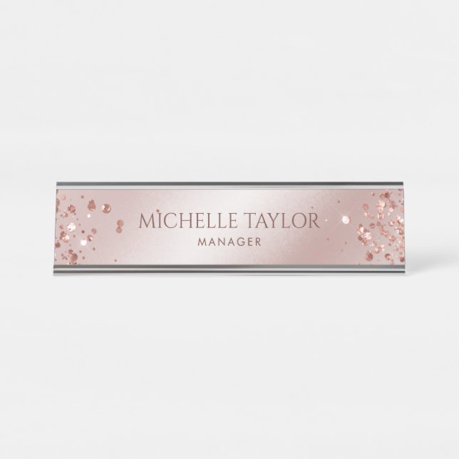 Placa De Mesa Glitter de Sparkle Dourado do Rosa profissional mo (Frente)