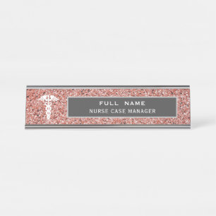 Placa De Mesa Glitter Dourado do Rosa Médico do Nurse Case Mana