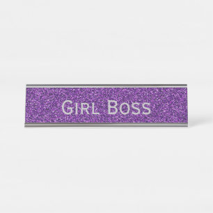 Placa De Mesa Glitter Roxo e Garota Prateada Chefe Engraçado Co