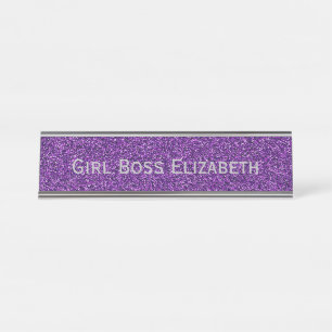 Placa De Mesa Glitter Roxo Personalizado Garota Prateada Engraça