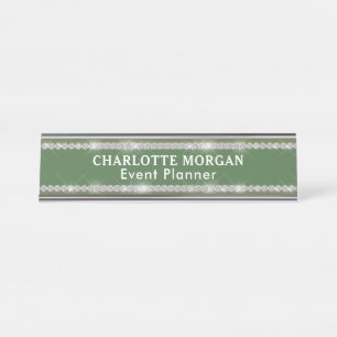 Placa De Mesa Glitter Verde Moderno com Diamante de Espumante