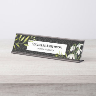 Placa De Mesa Gotas de neve brancas e Laurel Damask