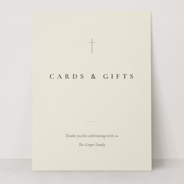 Placa de mesa Grace Sage Minimal Cross Cards & Gif (Grace | Sage - 6.5 x 8.75" Cards & Gifts Card Sign)