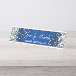 Placa De Mesa Gradiente Azul Profundo com Brilho de Prata
