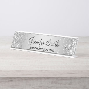 Placa De Mesa Gradiente de Cinzas Silver Girly Glittery