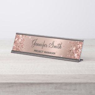 Placa De Mesa Gradiente de Grelha Dourada de Rosa com Glittery G