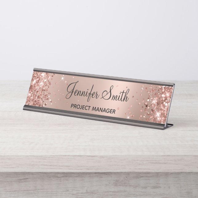 Placa De Mesa Gradiente de Grelha Dourada de Rosa com Glittery G (Frente)