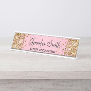 Placa De Mesa Gradiente de Rosa claro com Brilho Dourado
