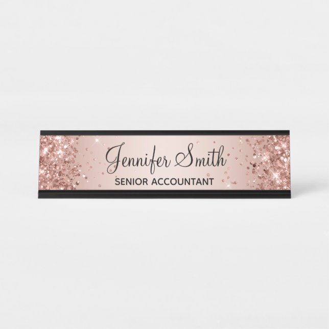 Placa De Mesa Gradiente de Rosa Dourado Falso Brilhante Feminino (Frente)