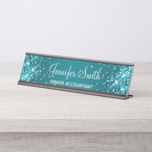 Placa De Mesa Gradiente Turquesa Escuro Brilhante (Frente)