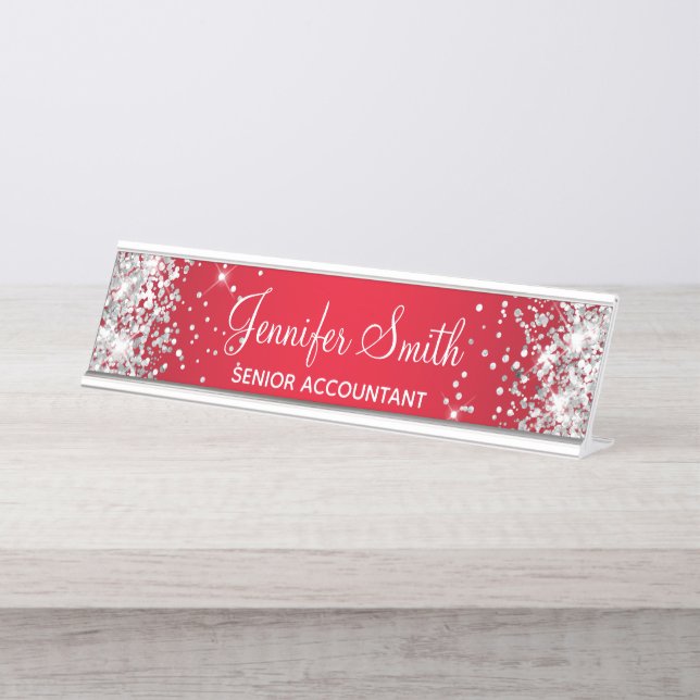Placa De Mesa Gradiente Vermelho Brilhante Girly Silver (Frente)