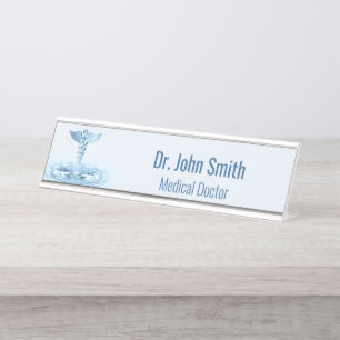 Placa De Mesa Hermes Rod Caduceus Água Esfrega Medicina Azul