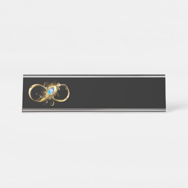 Placa De Mesa Infinidade com a pena Pavão de Ouro (Frente)