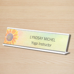 Placa De Mesa Instrutor Yoga Personalizado Girassol