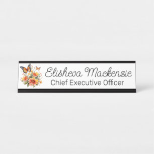 Placa De Mesa Jardim de Borboletas Laranja e Branco Escritório
