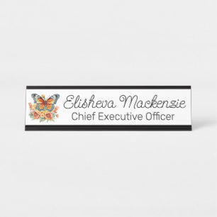 Placa De Mesa Jardim de Borboletas Laranja e Branco Escritório