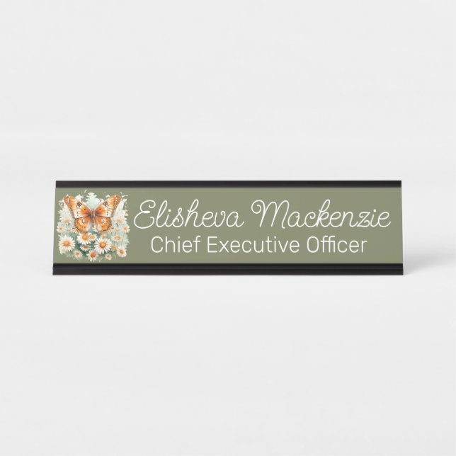 Placa De Mesa Jardim de Borboletas Laranja Salvia Verde Branco E (Frente)