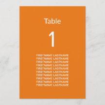 Placa de Mesa Laranja Moderna com Nomes de Convida