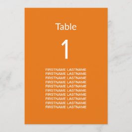 Placa de Mesa Laranja Moderna com Nomes de Convida